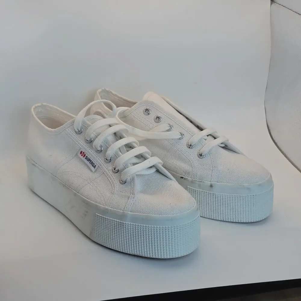 Superga Women's 2790 Platform Sneakers White Canvas Size 8.5 New w/ Defects